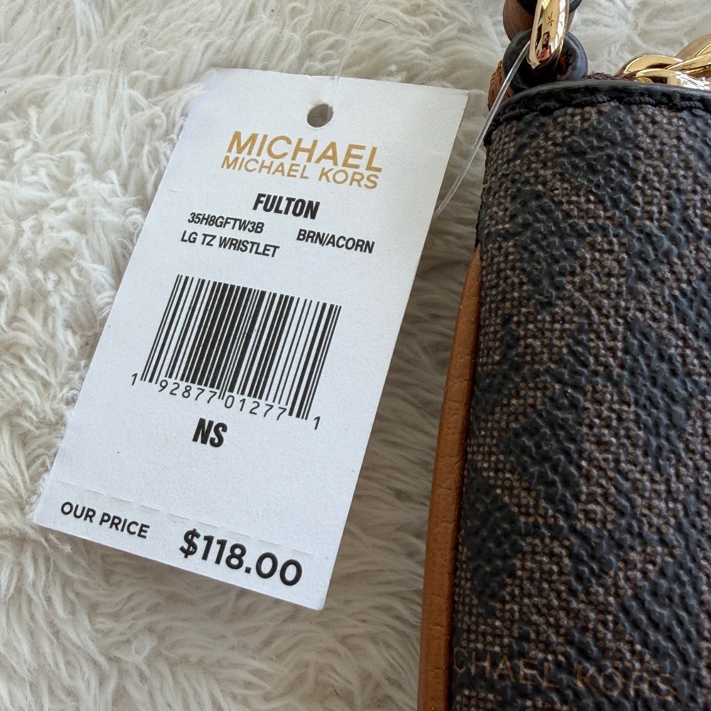 Michael Kors Dark Brown Wristlet with Gold Logo - Picture 3 of 11